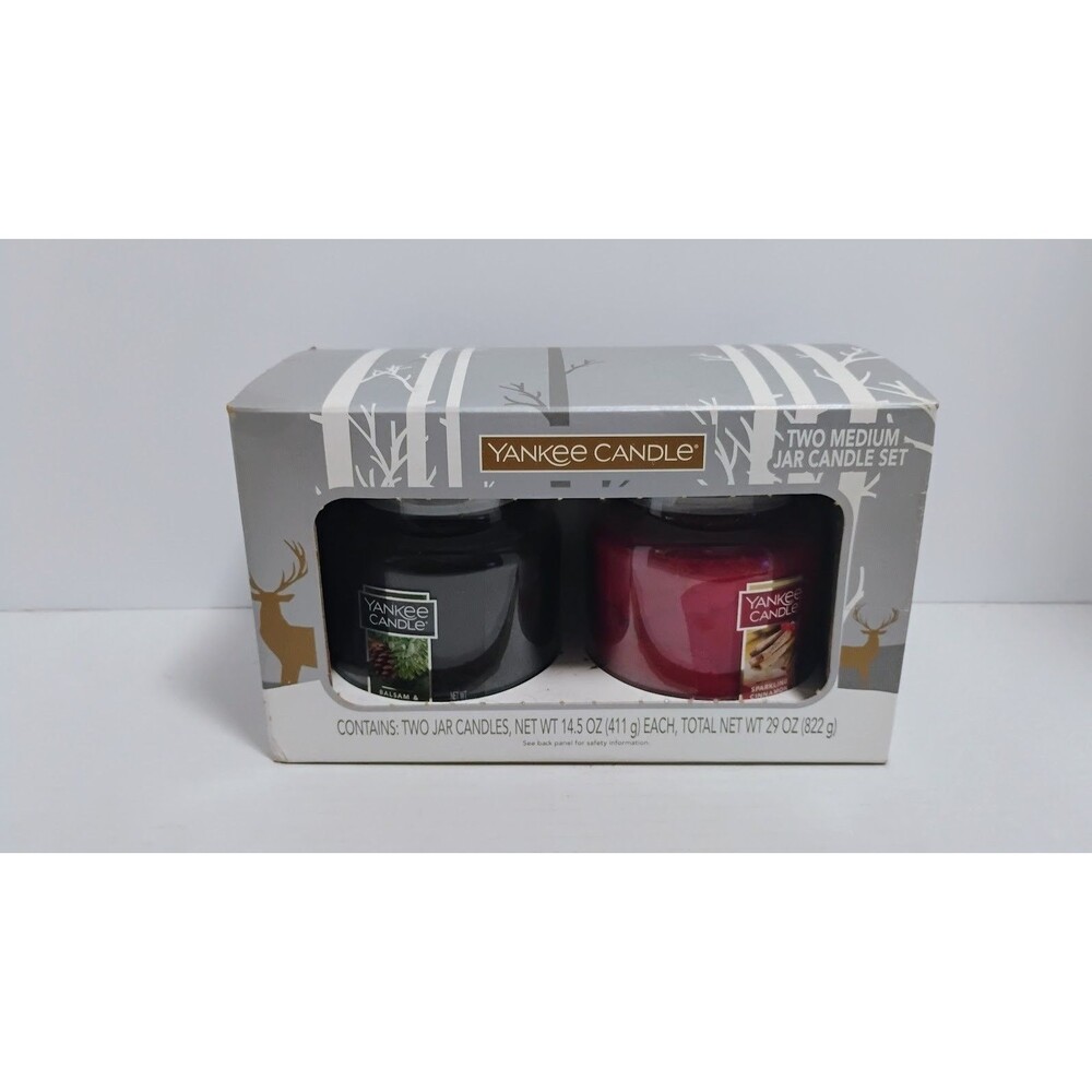 YANKEE CANDLE TWO MEDIUM JAR CANDLE SET BALSAM & CEDAR SPARKLING CINNMON 14.5 OZ - Picture 1 of 7